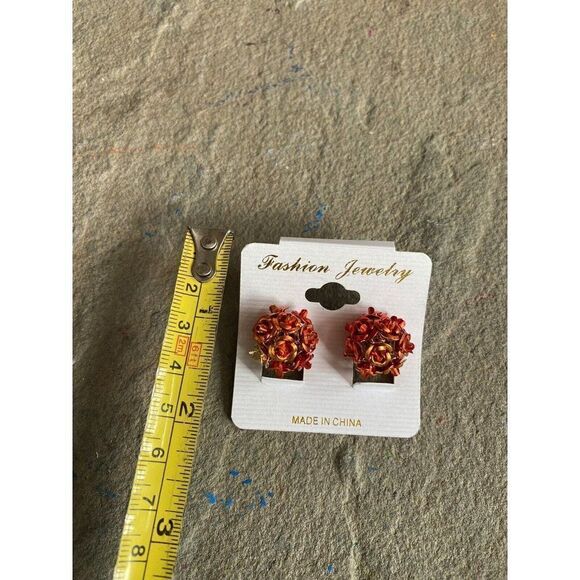 Double Sided Earrings Studs Rose Bouquet Rhinestone Red Floral - Picture 4 of 5